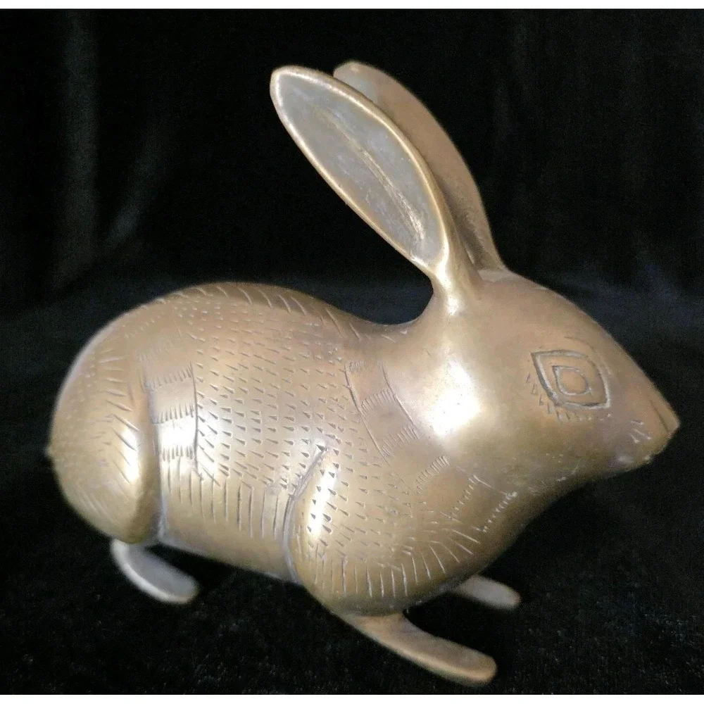 Vintage Vaishali Brass Bunny Etched Rabbit Figurine Paperweight. India